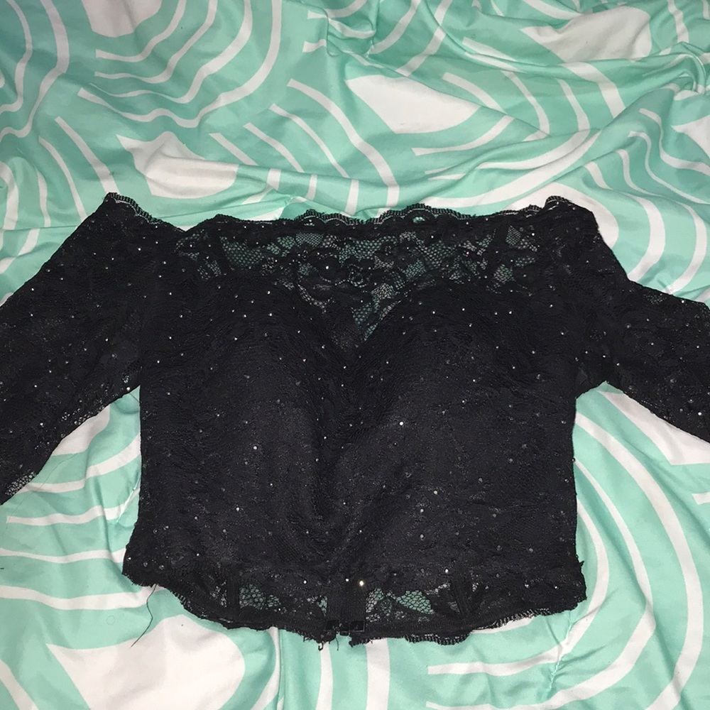 Rhinestone long sleeve lace dress top